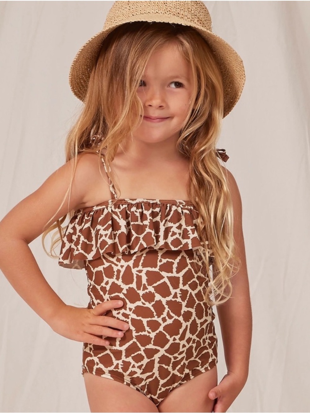 Rylee & Cru Giraffe-Print Ruffle One-Piece Swimsuit 4/5T